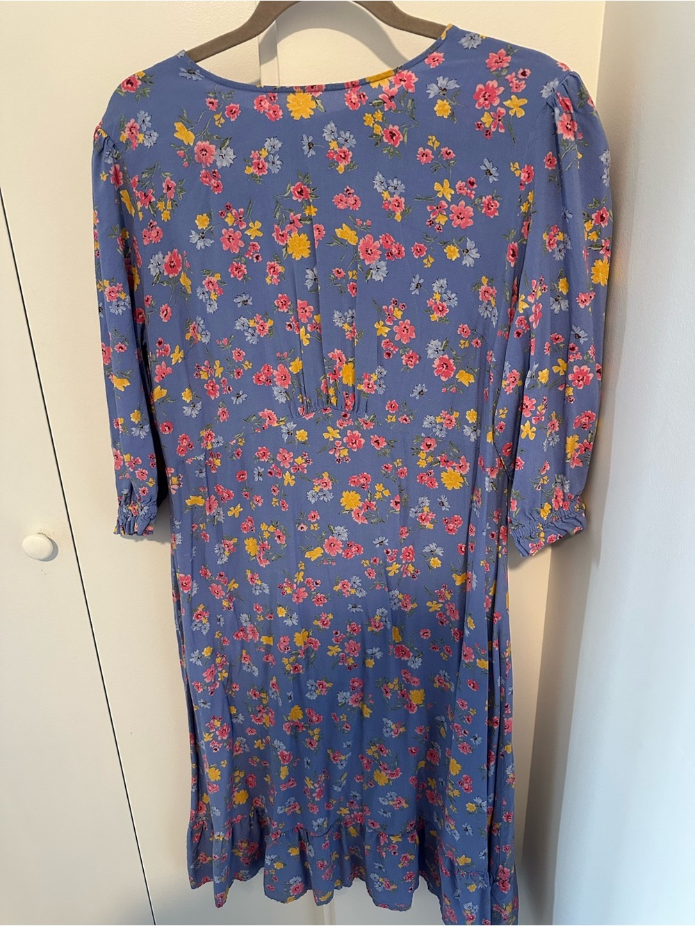 Blue Floral Midi Dress with Pink & Yellow Blooms - Brand